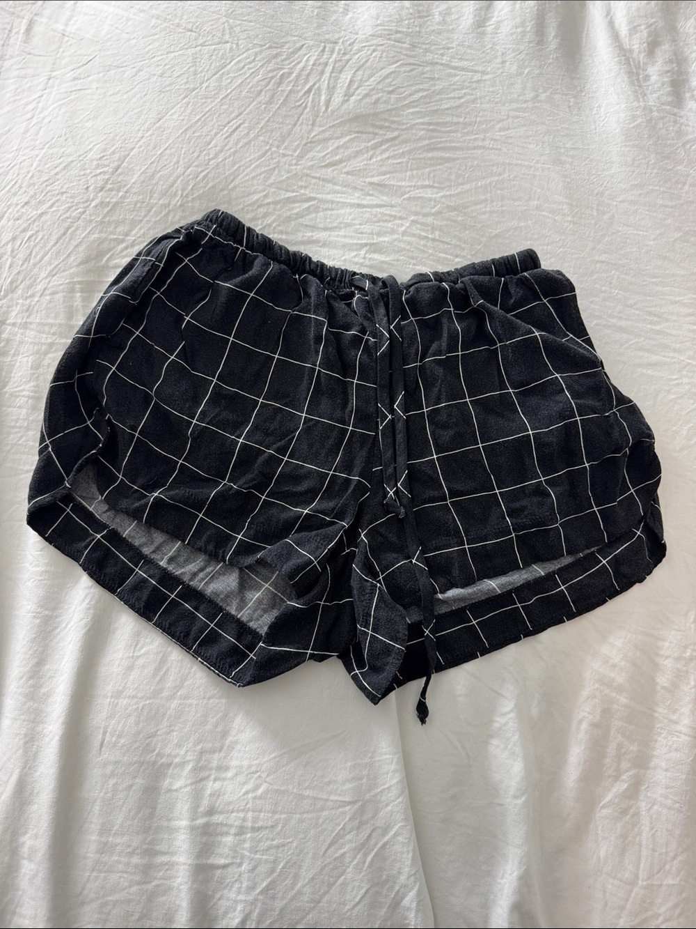 Black Windowpane Drawstring Lounge Shorts